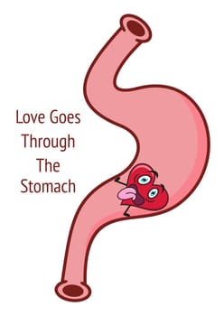Love goes through the stomach vector colorful cartoon