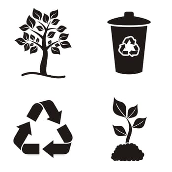 Four black vector silhouette eco and recycle icons