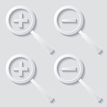 Set of four white zoom icons with shadows
