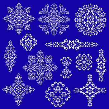 Set of diverse white vintage decorative floral ornaments