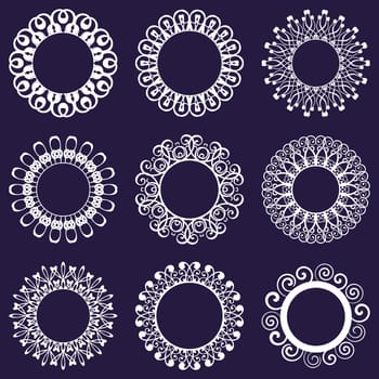 Set of nine white beautiful napkin lace designs
