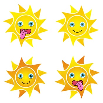 Set of happy and exhausted funny sun icons