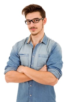 young happy casual man portrait, isolated on white