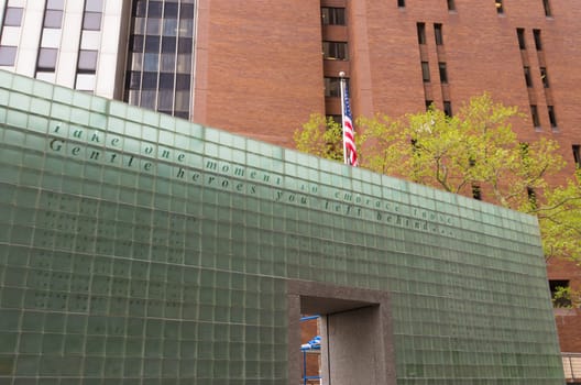 NEW YORK - APRIL 27, 2016: American flag at the vietnam veterans memorial in downtown manhattan