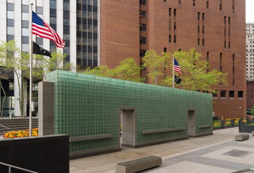 NEW YORK - APRIL 27, 2016: American flag at the vietnam veterans memorial in downtown manhattan