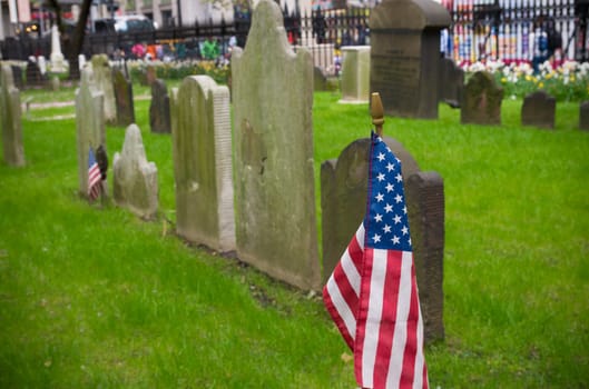 american flag at the trinity church cemetery