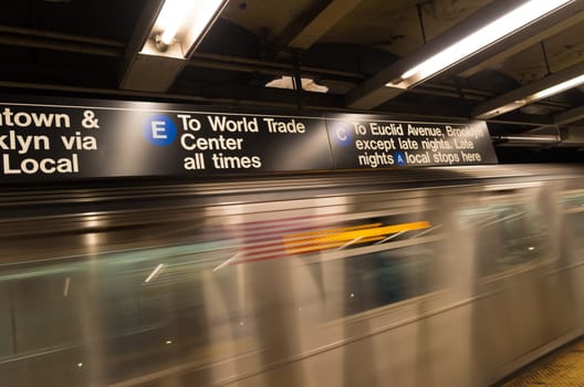 train passing by with high speed in the new york subway