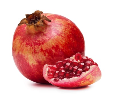Pomegranate close up on a white background