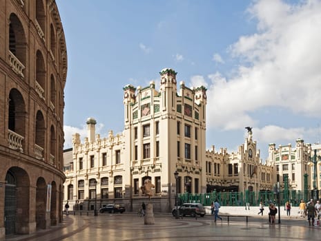 Square between bullring arena and main station in Valencia, Spain