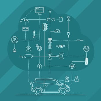 Line icons infographic. Internet of things for the car concept.