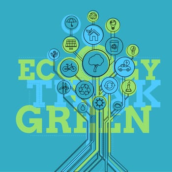 Ecology infographic elements and icons tree. Think Green