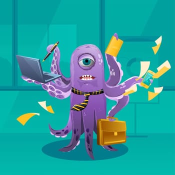 Cartoon octopus moster as a Big Boss.