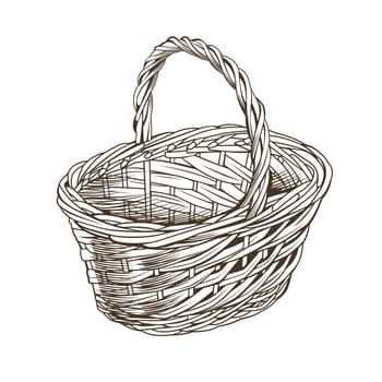 Vintage basket on white background in woodcut style.