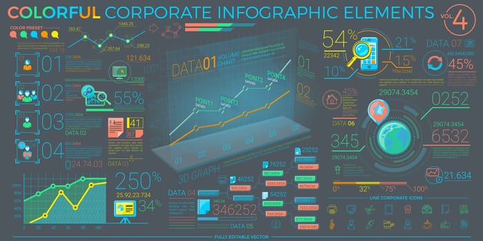 Infographic elements collection, corporate illustration in flat style.