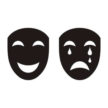 Two black happy and sad theatrical masks isolated