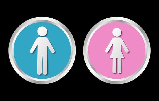 Blue and pink button with man and woman
