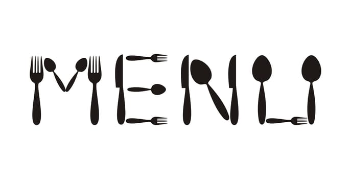 Black restaurant menu lettering made of cutlery icons