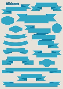 Blue retro ribbons and labels collection vector illustration