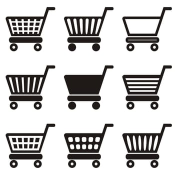 Black vector shopping cart icons collection isolated