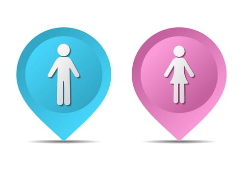 Map pointers with man and woman icons