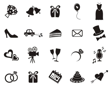 Set of black silhouette icons for wedding invitations