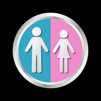 Blue and pink button with man and woman