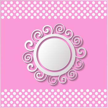Pink vintage card with white ornament with shadow