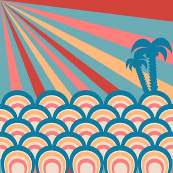 Summer tropical background with palms on retro poster