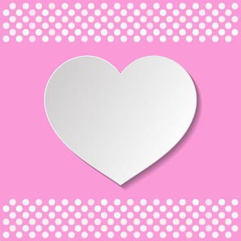 Pink vintage card with white heart with shadow