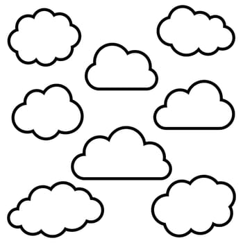Various black cloud outlines collection on white background