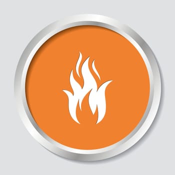 White vector fire warning sign on orange button