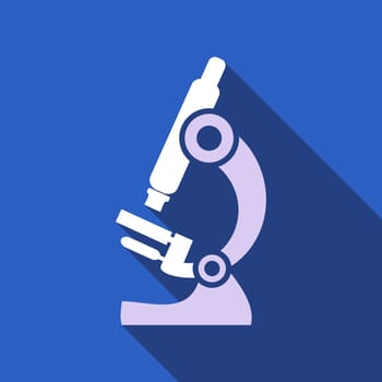White vector microscope on blue background flat design