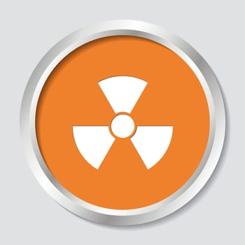 White vector radioactivity sign on orange button