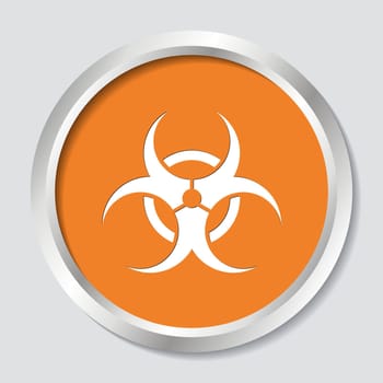 White vector biohazard symbol on orange button