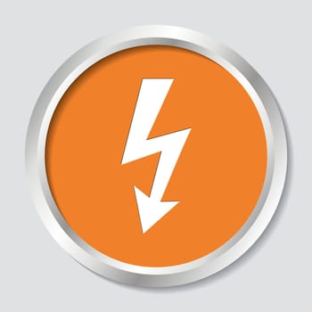 White vector high voltage symbol on orange button