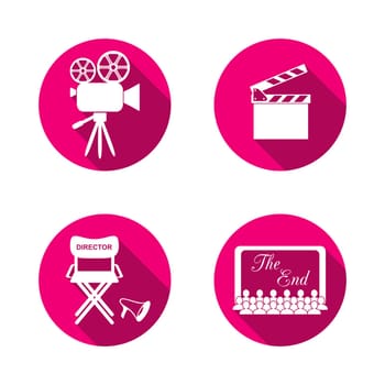 Red flat design retro movie icons on white