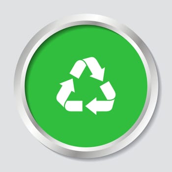 White vector recycle sign on green button
