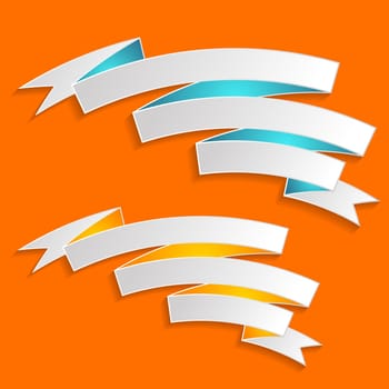 Two white vector ribbon banners on orange background