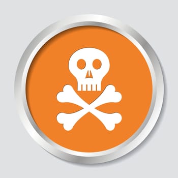 White skull with crossed bones on orange button