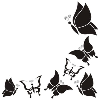 White vector background with diverse black butterfly silhouettes