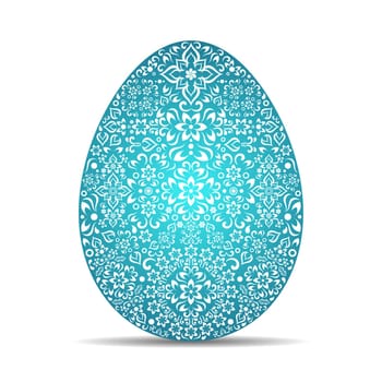 Turquoise easter egg with white floral ornamental design