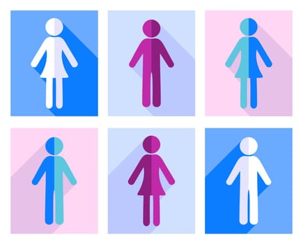 Man and woman flat design icons colorful collection