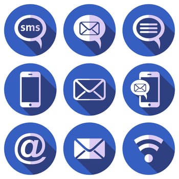 White mobile sms and mail icons flat design