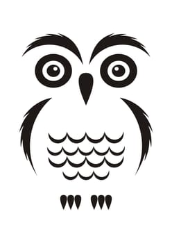 Black vector cartoon simple owl icon on white