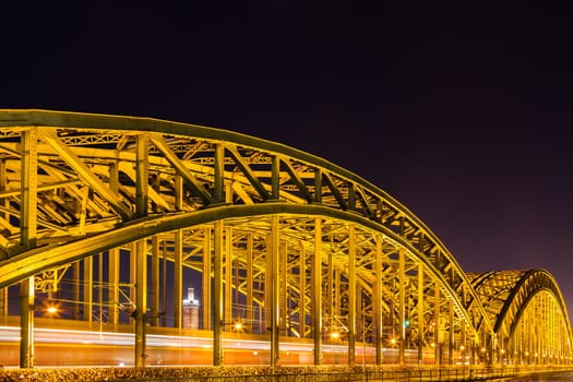 Hohenzollern Bridge at night in Cologne
