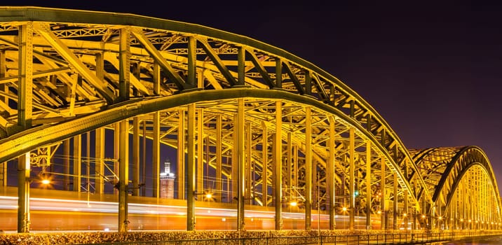 Hohenzollern Bridge at night in Cologne