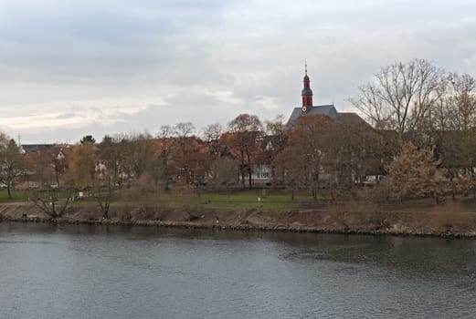 The Main riverbank at Hattersheim-Eddersheim in winter, Germany