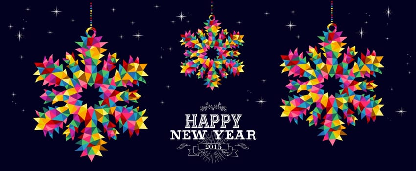 Happy new year 2015 holidays contemporary invitation card design background with triangle snowflakes. EPS10 vector file organized in layers.