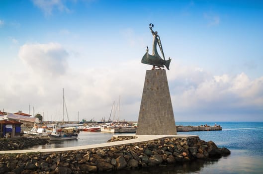 Nesebar, Bulgaria - September 05, 2014: Monument of St. Nicholas, the patron saint of the navigators in old town Nessebar. UNESCO world heritage site. Bulgarian Black Sea Coast.