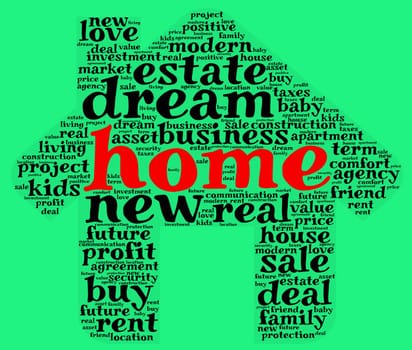 Home word cloud concept in house shape